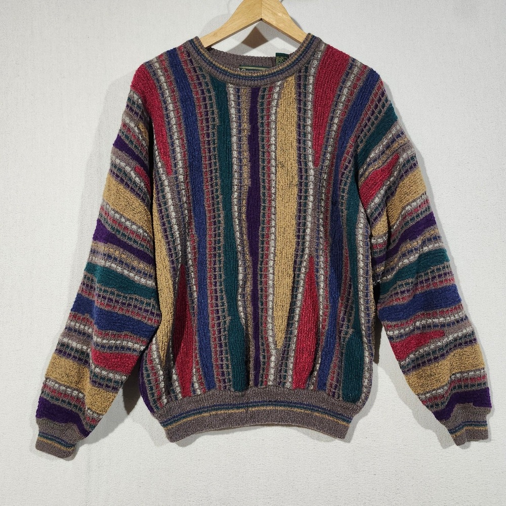 Croft & Barrow Coogi Style Vtg 90s Multi Color Striped Wool Blend Sweater Mens L